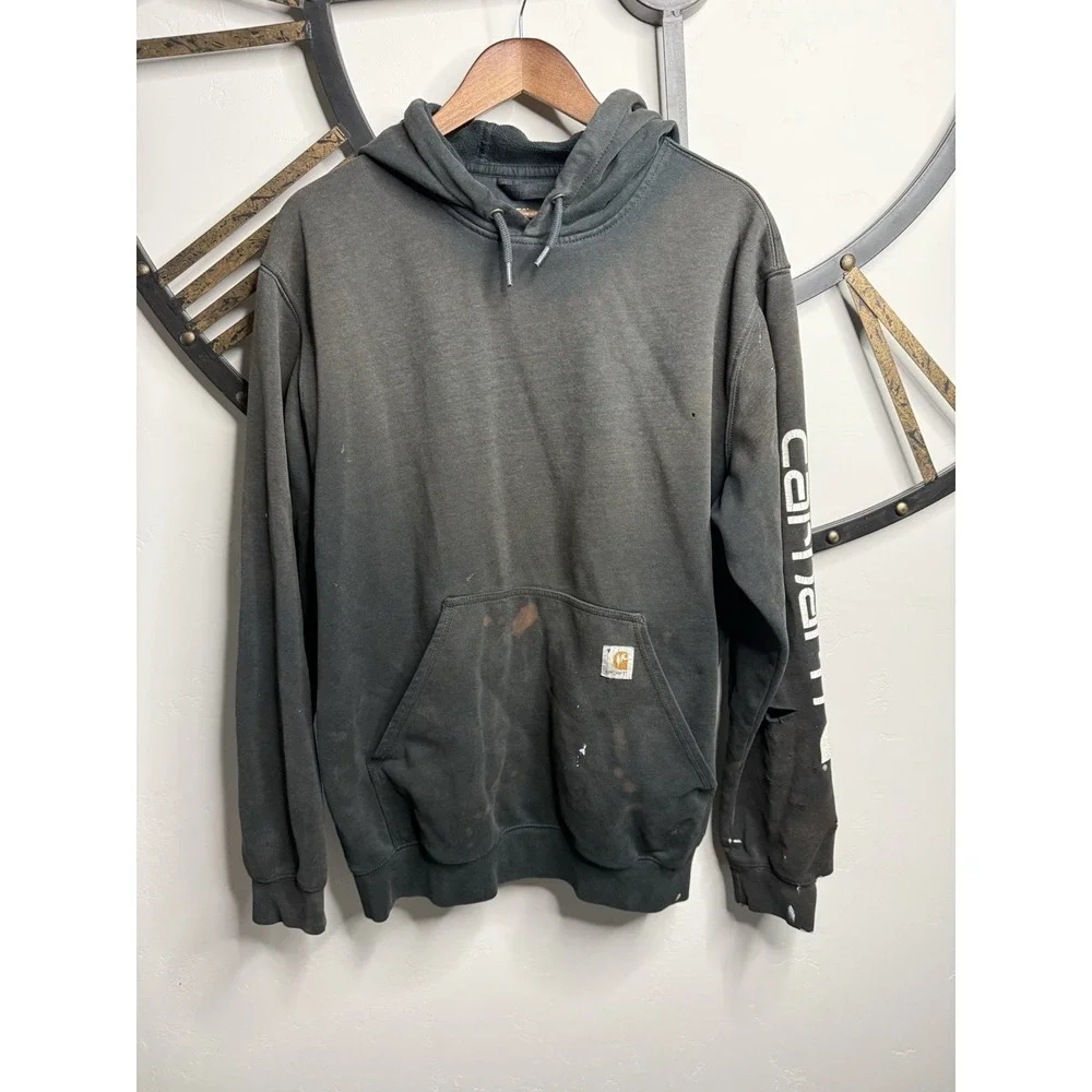 Carhartt Distressed Black Knit Loose Fit Hooded Pullover Men's L Long Sleeve